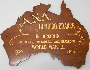 Plaque - ANA COLLECTION: ANA BENDIGO BRANCH HONOUR PLAQUE FOR WORLD WAR 2 1939-1945
