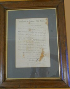 Document - ANA COLLECTION: FRAMED DOCUMENT TO COMMISSION AND ORGANISE A NEW BRANCH OF THE ANA - SANDHURST BRANCH NO 5 DATED 25TH AUGUST 1874