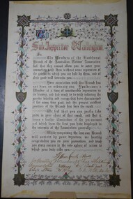 Award - ANA COLLECTION: UNFRAMED ILLUMINATED ADDRESS FROM SANDHURST BRANCH OF ANA IN APPRECIATION OF SUB INSPECTOR O'CALLAGHAN