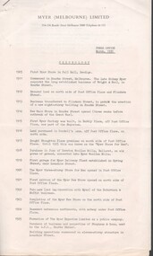 Memorabilia - Myer chronology 1901 to 1970
