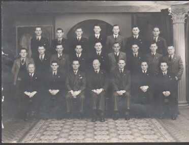 Photograph - Myer staff photograph showing 23 male staff, undated, studio photograph
