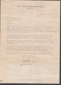 Letter - Letter from Myer Melbourne to Mr. G. Brown of Bendigo providing details of Myer "East Credit System"