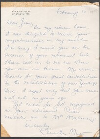 Letter - letter from Kenneth Myer to Jim Mahoney on the occasion of his retirement
