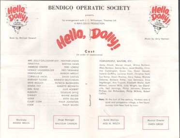Programme - Bendigo Operatic Society Programme "Hello, Dolly!"'