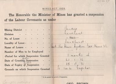 Administrative record - South New Chum Syncline Gold Mine Labour Covenants suspension, 1936