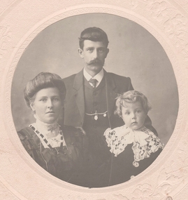 Photograph - Harry & Edith Gee with young son Harry. Posed studio B&W photograph, McKenzie Family Collection, August 2024