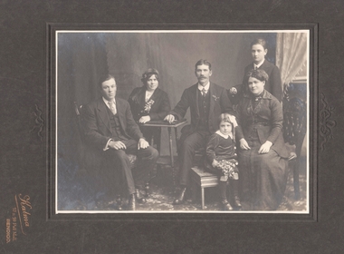 Photograph - Jim and Ruby Glen and their four children. Posed studio B&W photograph, August 2024