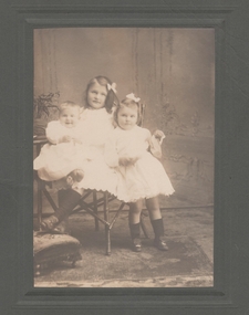 Photograph - Studio posed sepia photograph of three children (two girls and a baby), August 2024