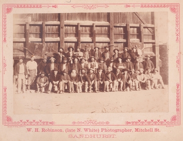 Photograph - Group photograph of miners, St Mungo or South St Mungo Mine (near Ballarat); circa 1883, August 2024