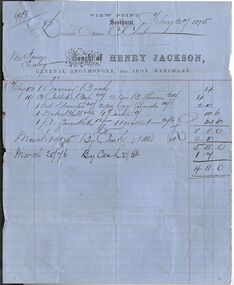 Financial record - Devils Own Cricket Club  Receipts 1875