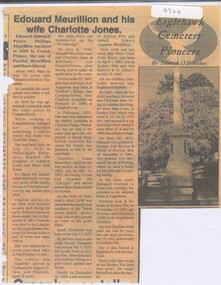 Newspaper - newspaper cutting Eaglehawk Cemetery Pioneers - Eduard Meurillion and his wife Charlotte Jones, 1/10/2024