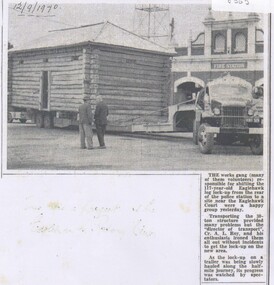 Newspaper - newspaper cutting, dated 12/09/1970 - relocation of the 117-year-old Eaglehawk log lock-up, 1/10/2024