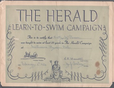 Certificate - Learn to Swim certificates - Betty Mcpherson - Herald Learn-to-swim Junior and Senior certificates