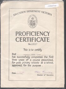 Certificate - Education Proficiency certificates issued to Laurence Barry Lyons