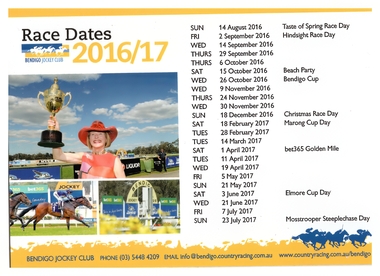 Ephemera - Bendigo Jockey Club Passes and Magnetic Calendar, 2011-2017