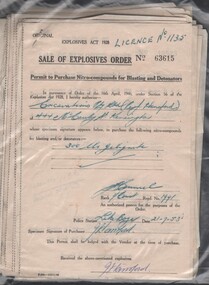 Administrative record - Abbott Collection: sales of explosives records 1953-62, in three packets, from Abbott's Sheepwash Tannery