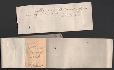 Administrative record - Abbott Collection: cheque book butts (3 Oct 1891 to 19 Apr 1892); and miscellaneous request for two pairs of shoes