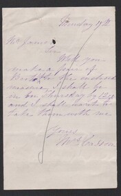 Letter - Abbott Collection: hand-written letter to Mr. James from Mrs. Casson on Monday 1932 to make a pair of boots