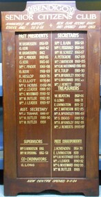 Honour Board - Bendigo Senior Citizens Roll of Honour 1956 -1993, 10806.1