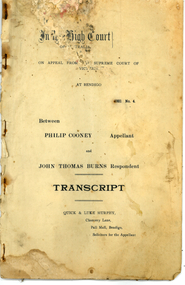 Legal record - Transcript of High Court Appeal Philip Cooney v John Thomas Burns, 1921