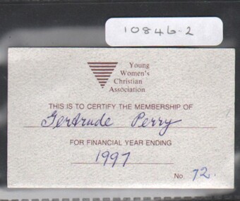 Ephemera - Gertrude Perry Collection - Membership Card