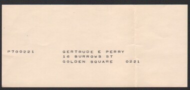 Ephemera - Gertrude Perry Collection - Miscellaneous card Miss perry's address