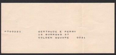 Ephemera - Gertrude Perry Collection - Miscellaneous card
