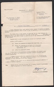 Ephemera - Gertrude Perry Collection - Commonwealth of Australia advice to Miss Gertrude Perry that the pension payment, for Mrs. Evaline Rosa Perry, will be paid in her name (undated); and an increase in the pension dated 30/10/1963