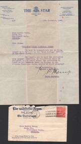 Letter - Gertrude Perry Collection - The Star (newspaper) invitation to Miss G. Perry to attend a lunch as a "Miss Bendigo" as part of the Bendigo Easter Fair Society 1935. A separate invite refers to 1939 Bendigo Easter Fair