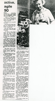 Newspaper Article on Mrs Amelia Greenaway 90 years old