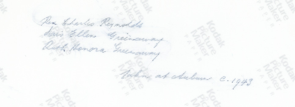 Rear of Photo of Ron Charles Reynold, Iris Ellen Greenaway, Ruth Honorah Greenaway