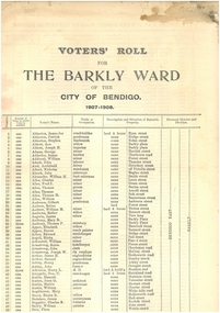 Administrative record - CITY OF BENDIGO VOTER'S ROLL