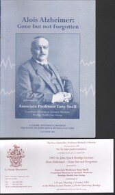 Booklet - Matthews Collection - 2003 Sir John Quick Bendigo Lecture - "Alois Alzheimer - Gone but not forgotten", 04/02/2025