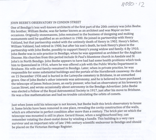 Document - John Beebe's Observatory Bendigo, Peter Anderson's article 2020