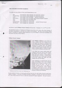 Booklet - The Children of Henry Barrow and the connection with William Vahland (architect of many Bendigo's buildings), Michele Matthews collection