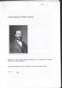 Booklet - A Short History of William Vahland, Michele Matthews collection