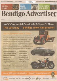 Newspaper - "VACC Centennial Cavalcade and Show 'n Shine", Bendigo Advertiser, Thursday September 20, 2018