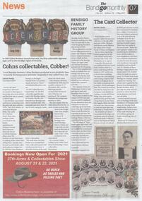 Newspaper - Article on rare Cohns Collectable cigarette type cards, May 2021