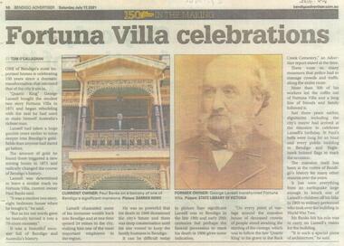 Newspaper - Article on Fortuna Villa 150 years Celebrations, Sat July 17 2021