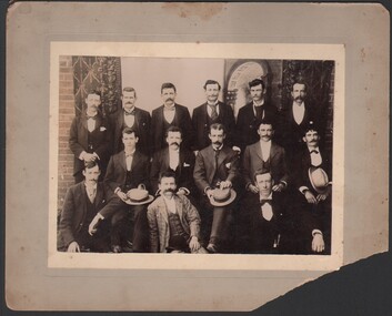 Photograph - B&W photograph of 14 men, taken in photographer's studio; circa 1910, 4/5/2021