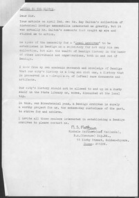 Document - Michele Matthews collection - documents re first attempt to establish an archive centre/\museum in Bendigo, from 25/04/1988 to 12/12/1988, 25/02/2025