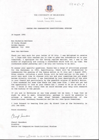 Document - Sir John Quick Committee Minutes, Michele Matthews Collection, 1992