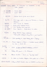Document - Sir John Quick Historical dates, Michele Matthews Collection, 1992