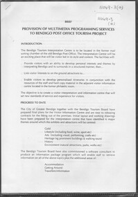 Document - Michele Mathews collection - Bendigo Post Office Tourism Project, Bendigo Post Office Interpretive Centre