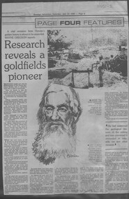 Newspaper - Michele Matthews collection - Advertiser Saturday 23 July 1988 - Research reveals a goldfields pioneer - Dr Georg Hermann Bruhn