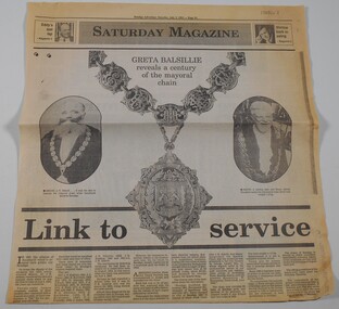 Newspaper - Michele Matthews collection - Advertiser Saturday 3 July 1993 - A Century of the Mayoral Chain, City of Greater Bendigo