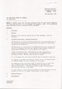 Document - Sir John Quick Committee Minutes, Michele Matthews Collection