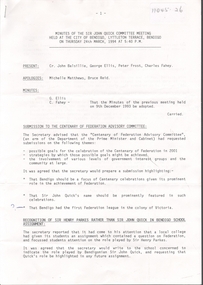 Document - Sir John Quick Committee Minutes, Michele Matthews Collection