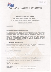 Document - Sir John Quick Committee Minutes, Michele Matthews Collection