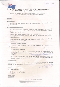 Document - Sir John Quick Committee Minutes, Michele Matthews Collection